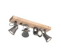 Qazqa - Rural Ceiling Lamp I Ceiling Flush Light Black with Wood 4-Way Light - Jelle- - Country - Suitable for LED GU10 | 4 Way Light - Wood Surface-Mounted spotway Light - Suitable for Living Room
