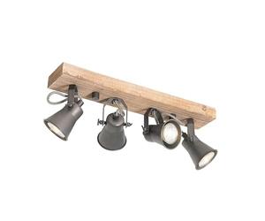 Qazqa - Rural Ceiling Lamp I Ceiling Flush Light Black with Wood 4-Way Light - Jelle- - Country - Suitable for LED GU10 | 4 Way Light - Wood Surface-Mounted spotway Light - Suitable for Living Room