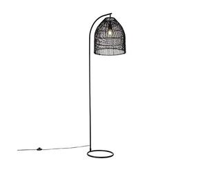 Qazqa - Rural Floor lamp Black with Rattan - Sam- - Country - Suitable for LED E27 | 1 Light - Steel Floor lamp - Suitable for Living Room I Bedroom I