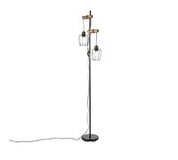 Qazqa - Rural Floor lamp Black with Wood 2-Light - Stronk- - Country - Suitable for LED E27 | 2 Light - Steel Floor lamp - Suitable for Living Room I Bedroom I