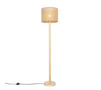 Qazqa - Rural Floor lamp Wood with Linen Shade Natural 32 cm - Mels- - Country - Suitable for LED E27 | 1 Light - Wood Floor lamp - Suitable for Living Room I Bedroom I