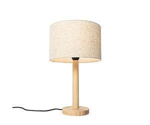 Qazqa - Rural Table Lamp I Table Light Wood with Linen Shade Beige 25 cm - Mels- - Country - Suitable for LED E27 | 1 Light - Wood Table lamp - Suitable for Living Room I Bedroom I
