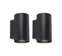 Qazqa - Set of 2 Modern Wall Lamp I Wall Lights Black Round - Sandy- - Design - Suitable for LED GU10 | 2 Light - Steel Wall Light - Suitable for Living Room I Kitchen I Bedroom I