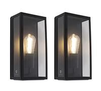 Qazqa - Set of 2 Outdoor Wall Lamp I Wall Lights Black IP44 with Glass - Rotterdam Garden- - Modern - Suitable for LED E27 | 1 Light - Stainless Steel Outdoor Wall Light - Suitable for