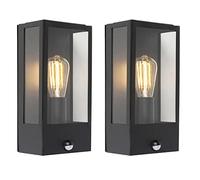 Qazqa - Set of 2 Outdoor Wall Lamp I Wall Lights Black with Motion Detector - Rotterdam Garden- - Modern - Suitable for LED E27 | 1 Light - Stainless Steel Security Light - Suitable for