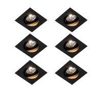 Qazqa - Set of 6 Modern Recessed Spotlight I Downlight Black Adjustable - Chuck 70 - - Suitable for LED GU10 | 1 Way Light - Aluminium Recessed Way Light - Suitable for Living Room I Kitchen I Bedro
