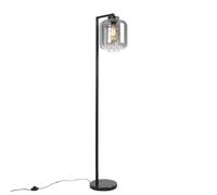 Qazqa - Smart Floor lamp Black with Smoke Glass incl. WiFi ST64 - Qara Down- - Design - LED E27 | 1 Light - Glass Floor lamp - Suitable for Living Room I Bedroom I