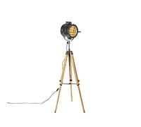 Qazqa - Tripod Floor lamp Black with Wood Studio Spotlight - Radient- - Industrial - Suitable for LED E27 | 1 Light - Wood Floor lamp - Suitable for Living Room I Bedroom I
