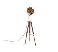 Qazqa - Tripod Floor Lamp Bronze with Wood Studio Spotlight - Radient- - Industrial - Suitable for LED E27 | 1 Light - Wood Floor lamp - Suitable for Living Room I Bedroom I