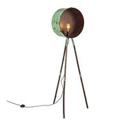 Qazqa - Vintage Floor lamp on Bamboo Tripod Green with Copper - Barrel- - Retro - Suitable for LED E27 | 1 Light - Steel Floor lamp - Suitable for Living Room I Bedroom I