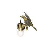 Qazqa - Vintage Wall Lamp I Wall Light Brass - Fugl- - Country - Suitable for LED E27 | 1 Light - Aluminium Wall Light - Suitable for Living Room I Kitchen I Bedroom I