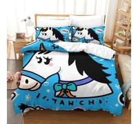 QazwYu Bedding Set Blue Horse Flower Printed Duvet Cover Super Soft Microfiber Bedding Set with Zipper with Pillowcases Quilt Cover Hypoallergenic for in Kids Teenagers Adult Aged King(220x240 cm)