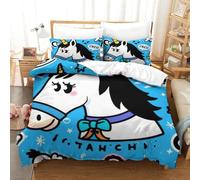 QazwYu Blue Horse Flower Duvet Cover Set 3D Bedding Set 3 Pieces Ultra Soft Microfiber Polyester Comforter Cover Blue Horse Flower Theme Quilt Cover with Zipper Closure Double(200x200 cm)