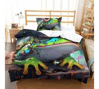 QazwYu Cute Frog Duvet Cover Set 3D Bedding Set 3 Pieces Ultra Soft Microfiber Polyester Comforter Cover Cute Frog Theme Quilt Cover with Zipper Closure Single(135x200 cm)