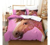 QazwYu Duvet Cover Set Pink Horse Flower Printed Duvet Cover Bedding Set Soft Microfiber Easy Care Breathable for Boys Girls Adult Hypoallergenic with Zipper Closure with Pillowcase King(220x240 cm)