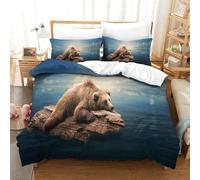 QazwYu Grizzly Duvet Cover Microfiber Bedding Set 3D Print Duvet Quilt Cover & Pillowcase With Zipper Closure Soft Easy Care Duvet Cover for Boys Girls Adult King(220x240 cm)