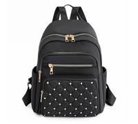 QAZWZG Rivet Nylon Fabric Design Large Capacity Three Layer Women's Backpack Senior Youth School Bag for Storage(Black)