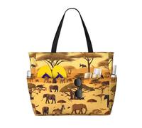 QAZWZML African grassland animals Patterned, large capacity beach bag, foldable tote bag, suitable for travel and shopping.