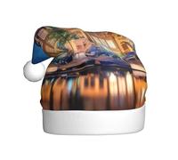 QAZWZML Amsterdam Night View Adult Christmas hat printed holiday hat suitable for New Year's parties and holiday family gatherings