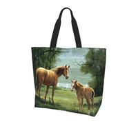 QAZWZML Animals Embroidery Paintings Horses Printed Women's Large Capacity Shopping Bag Handbag and Shoulder Bag Essential for Commuting and Shopping