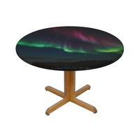QAZWZML Aurora under the night light Patterned M round stretchy tablecloth, suitable for decorating round and octagonal tables.