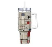 QAZWZML Bauhaus lines Printed Double Walled Instant Mug 40oz with Handle Lid and Straw suitable for water milkshakes smoothies