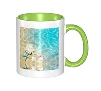 QAZWZML Beach Shanghai Star Patterned Ceramic Green Mug with Curved Handle, Suitable for Home, Office, and Restaurant use.