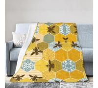 QAZWZML Bee Geometric Honeycomb Printed bed blanket multi-yard flannel blanket home decor gift 4 sizes 60"x50"