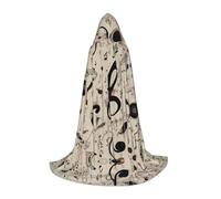 QAZWZML Black and white musical notes Printed Medium Capes Stage Performances, Theater Performances, Cosplay Youth Hooded Capes