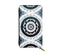 QAZWZML Black and White Round Totem Leather clutch wallet, suitable for men or women long wallet, size 2.5 * 10.5 inches