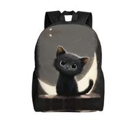 QAZWZML Black Kitten and the Moon prints men's and women's large laptop backpacks with compartments, waterproof travel backpacks, durable Oxford bags