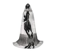 QAZWZML Black Stallion S prints Capes Stage Performances, Theater Performances, Cosplay Youth Hooded Capes