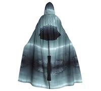 QAZWZML Black umbrella in the rain Patterned long cape, stylish hooded cloak, suitable for holiday parties, costume parties, or gatherings.