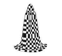 QAZWZML Black White Race Checkered Flag patterned teen M hooded cape for holiday parties, witch costumes and costume parties