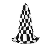 QAZWZML Black White Race Checkered Flag patterned teen M hooded cape for holiday parties, witch costumes and costume parties