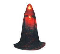 QAZWZML Blood Red Moon patterned teen M hooded cape for holiday parties, witch costumes and costume parties