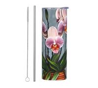 QAZWZML Blooming Orchids Stainless steel travel mug with a printed straight body suitable for both hot and cold beverages