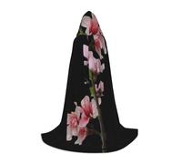 QAZWZML Blooming Peach Blossoms Printed Medium Capes Stage Performances, Theater Performances, Cosplay Youth Hooded Capes