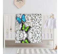 QAZWZML Blue butterfly green butterfly and stoneBaby swaddle blanket, perfect for newborns, crib blankets, for use in the crib, naptime, or daycare