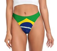 QAZWZML Brazilian flag Printed thong, women's elastic underwear, suitable for pairing with leggings and skirts, Black, M