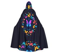 QAZWZML Butterflies form a circle Printed Hooded Cape with Bow Tie and Zipperless Design, Suitable for Parties, Cosplay, and Themed Costumes