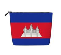 QAZWZML Cambodia Flag Printed single layer faux linen cosmetic bag portable zippered cosmetic bag travel accessory
