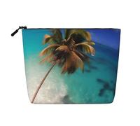 QAZWZML Caribbean Islands Printed single layer faux linen cosmetic bag portable zippered cosmetic bag travel accessory