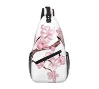 QAZWZML Cherry Blossom Crossbody Sling Bag, White with Pink Floral Print, One Size, Polyester, Contemporary, Zipper Closure, Anti-Theft