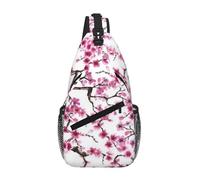 QAZWZML Cherry Blossom Watercolor Crossbody Sling Bag, White with Pink Floral, One Size, Polyester, Contemporary, Zipper, Anti-Theft, Animal Print