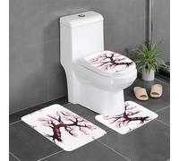 QAZWZML Cherry Blossoms Tree Printed Bathroom Rug Set, 3 Pieces Including a U Shaped Toilet seat Cover, a Floor mat, and an O-Ring seat Cover