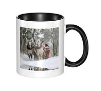 QAZWZML Christmas Santa Claus Patterned Ceramic Black Mug with Curved Handle, Suitable for Home, Office, and Restaurant use.