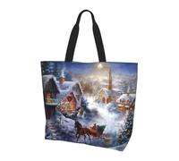 QAZWZML Christmas village Printed Women's Large Capacity Shopping Bag Handbag and Shoulder Bag Essential for Commuting and Shopping