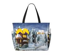 QAZWZML Christmas Winter Happy Scene Patterned travel bag, large-capacity storage bag, suitable for camping, gym use, and travel.