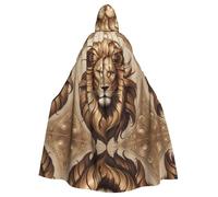 QAZWZML Classical lion head Printed Hooded Cape with Bow Tie and Zipperless Design, Suitable for Parties, Cosplay, and Themed Costumes